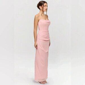 House of CB Adrienne Pink Quartz Georgette Strapless Gown Maxi